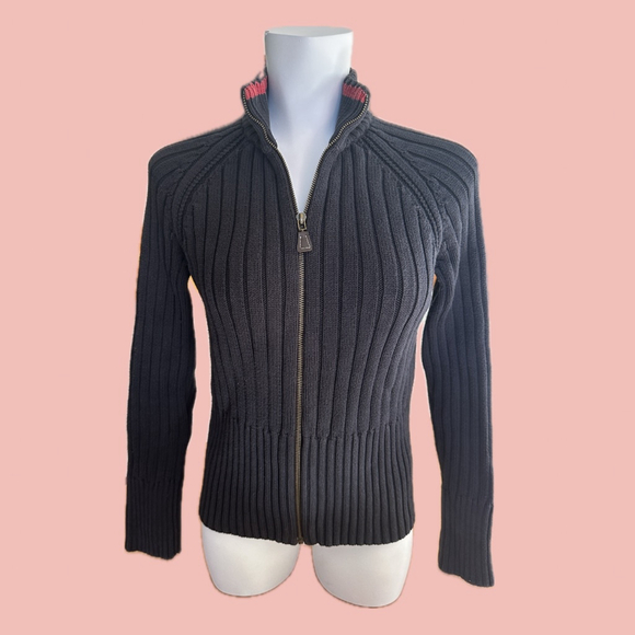 Tommy Hilfiger Y2K Ribbed Zip Sweater – Preppy High Neck Full Zip Knit - Picture 1 of 10